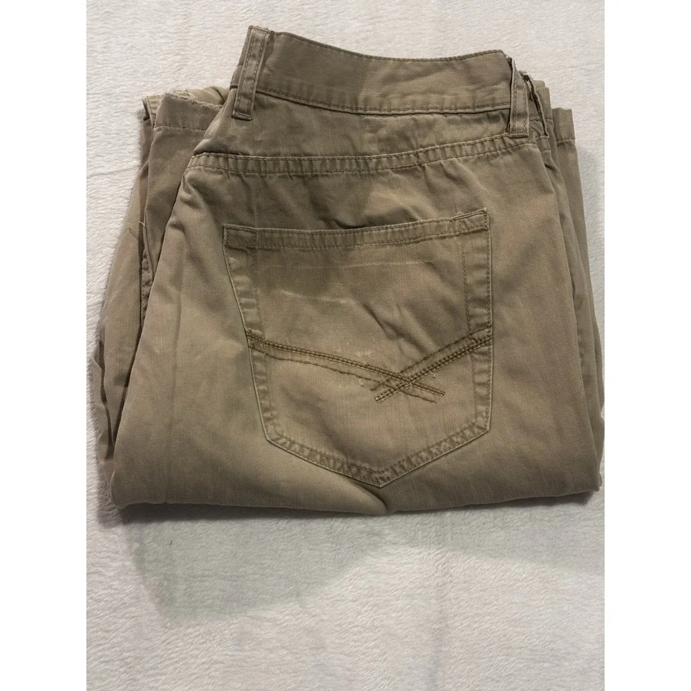 BKE Buckle Mens Pants 38X Khaki Chino Flat Front Uniform Solid Raw Hem‎